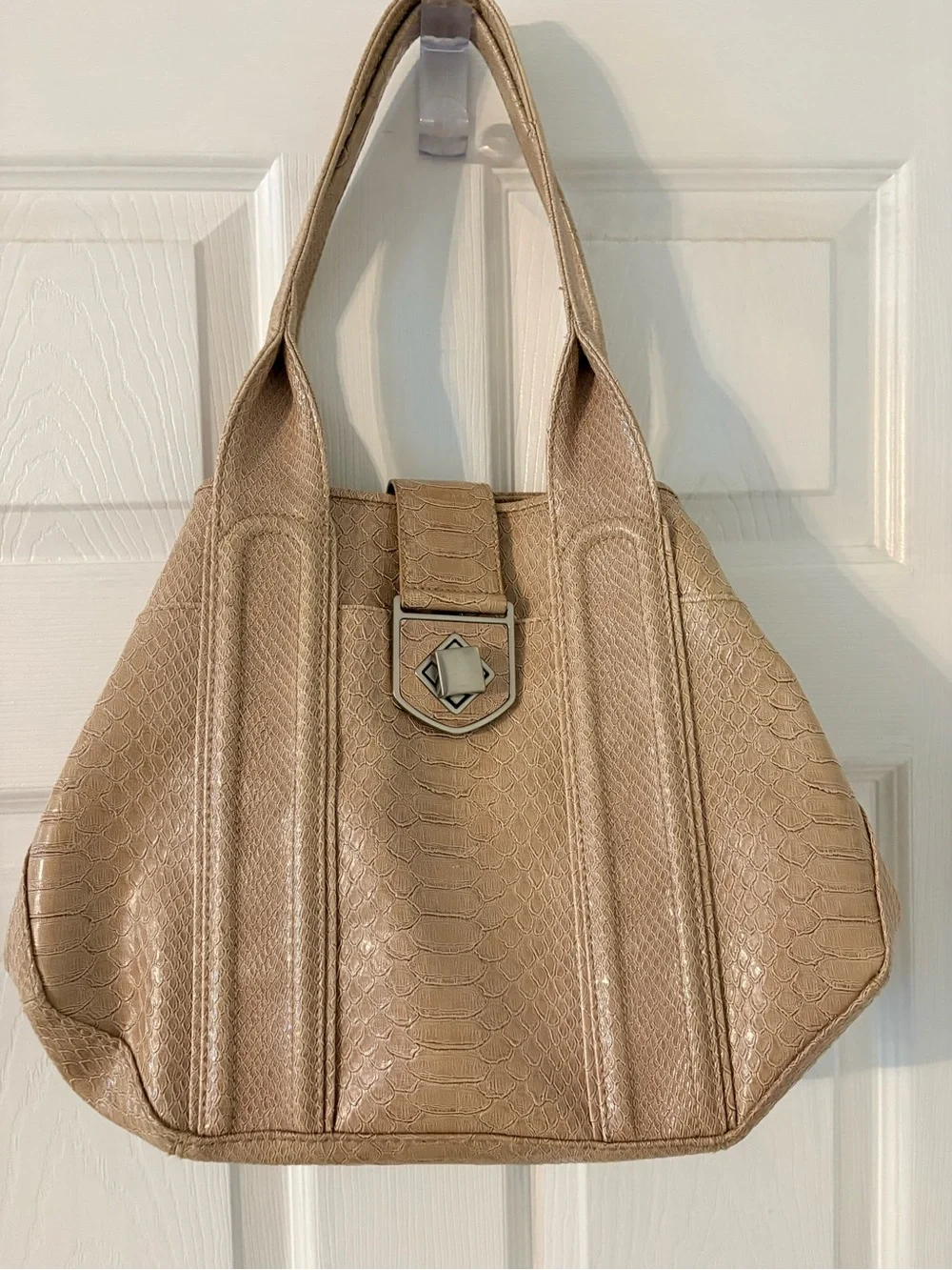 Tan Faux Snakeskin Oversized Hobo Shoulder Bag Y2K vegan leather